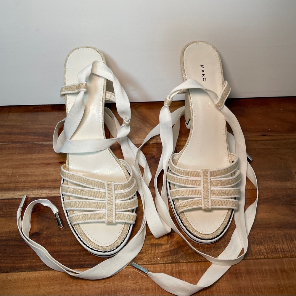 Marc Jacobs Cream Lace-Up Wedge Sandals